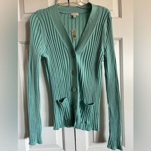 Talbots Aqua Ribbed Button-Up Cardigan